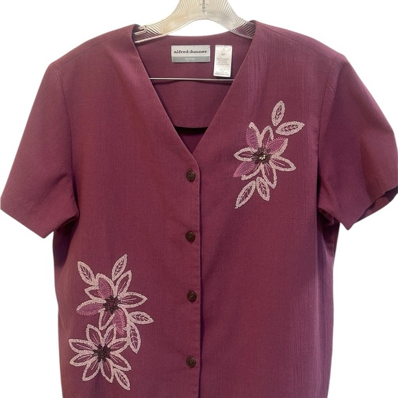 Alfred Dunner VTG 2PC Petite Pant Set Embroidered Floral Blouse & Pants Size 12P - Picture 3 of 17